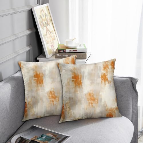 Britimes Throw Pillow Covers Set of 2, 18 x 18 Inch, Beige Grey Orange - color: Grey Orange, size: 18" x 18" (Pack of 2)