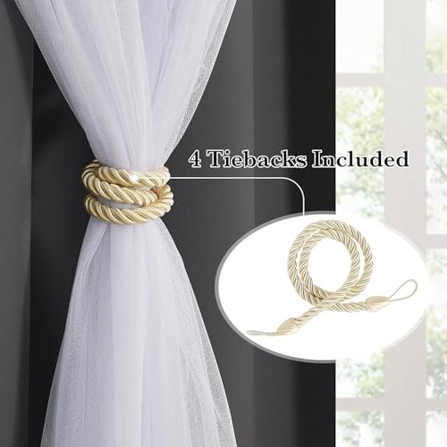 Dark Grey Blackout Curtains with White Sheer Overlay for Girls Bedroom/Drom - color: Grey, size: 52"W x 63"L (Pack of 2)