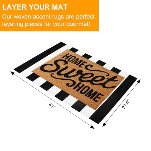 LEEVAN Black and White Striped Layering Mat for Front Porch Outdoor Doormat - color: Black and White (Thick Stripe), size: 2'4" x 3'7" (Rectangular)