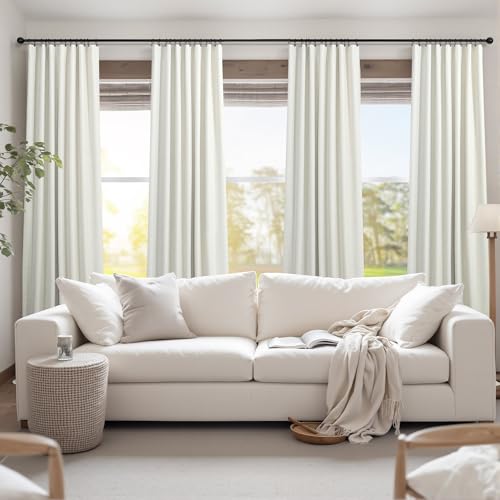 Cream Linen Blend Blackout Curtains 84 Inch Long 2 Panel Back Tab Thermal Insulated Light Blocking Curtain for Living Room Black Out Drape for Bedroom Neutral Rustic Farmhouse 52x84 Length Ivory White - color: Natural, size: 52"W x 84"L (Pack of 2)