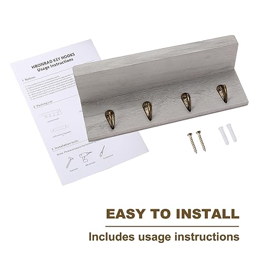 Key Holder Wall Mount, Farmhouse Wall Shelf with 4 Hooks for Entryway - color: Gray