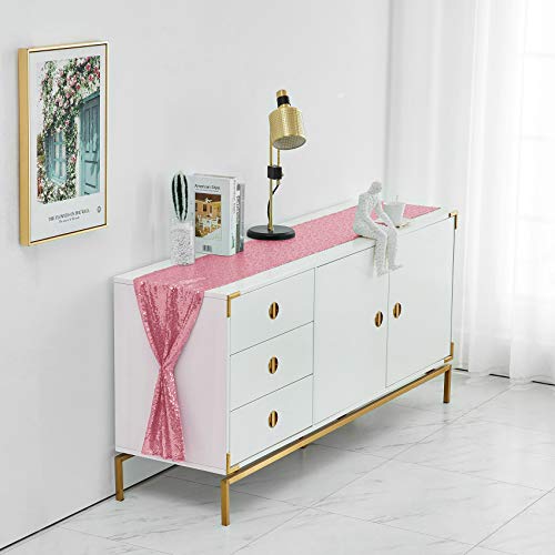 Pufogu 12 x 72 inches Light Pink Sequin Table Runner, 2 Packs - color: Light Pink