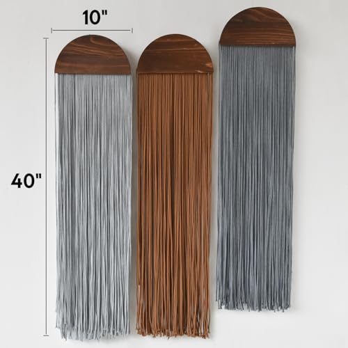 3Pcs Macrame Wall Hanging Handmade Boho Decor Yarn Craftsmanship 10"W*40"L - color: Grey and Brown