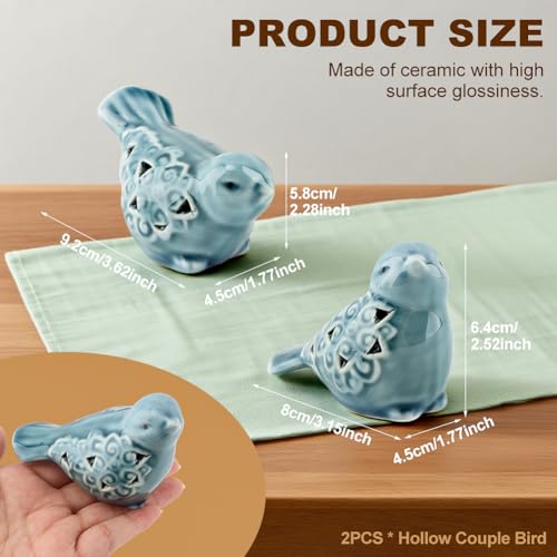 Ceramic Bird Figurines Set of 2, Blue Bird Decor for Shelf Table Desk