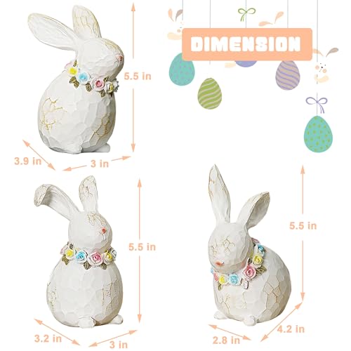 Lulu Home 3 Packs Easter Tabletop Ornaments, Resin White Bunnies