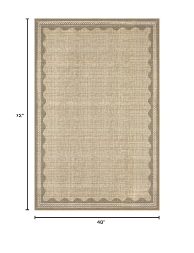 GarveeHome Scalloped 4 x 6 Rug Non-Slip Washable Low-Pile Carpet - Solid Tan Jute Digital Printing Modern Rugs for Bedroom Living Room Nursery Kitchen Indoor Mat with Rubber Back - color: Jute, size: 4' x 6' (Rectangular)