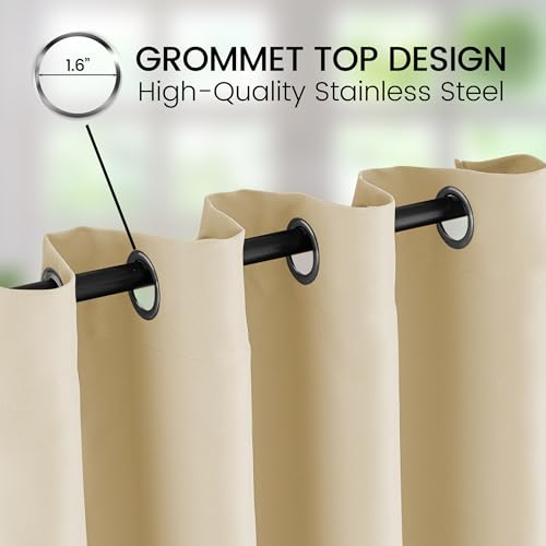 Extra Long Grommet Blackout Curtains, 1 Panel, Beige, W52 x L144 - color: Beige, size: 52"W x 144"L (Pack of 1)