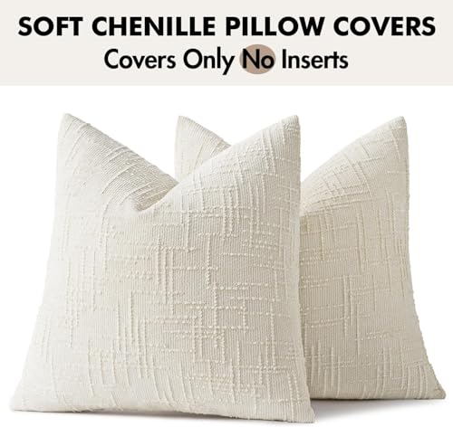 MIULEE Chenille Textured Throw Pillow Covers Cream White 16x16 Set of 2 - color: Cream White, size: 16" x 16" (Pack of 2)
