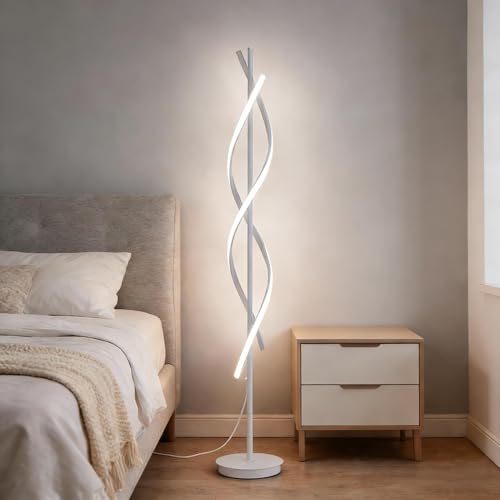 NKU Unique Spiral Floor Lamp 3 Color Dimmable with Remote, 63in Modern Creative White Standing Tall Lamp for Living Room Bedroom Office
