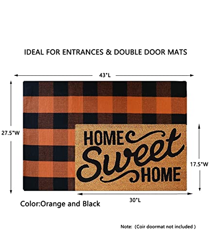 MUBIN Fall Decor Cotton Buffalo Plaid Rug, 27.5x43 Orange Black Outdoor Rug Front Door Decorative Mat, Washable Halloween Doormat Foldable Area Rug Layered Door Mats Rug for Front Porch, Entryway - color: Orange Black Plaid, size: 2'3" x 3'7" (Rectangular