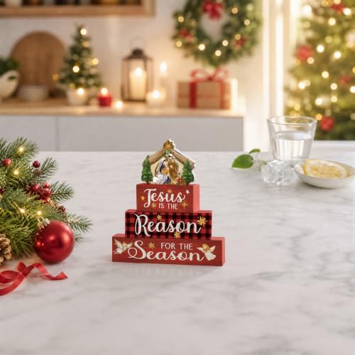 Smile 4 Pcs Wooden Christmas Block Signs, Jesus Nativity Scene Decor - style: Jesus Nativity