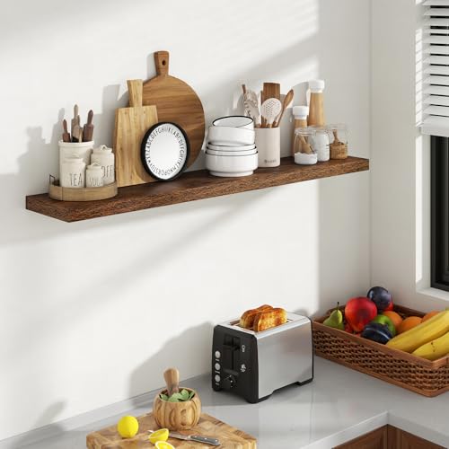 Acovy 48 Inch Floating Shelves, 8 Inch Deep Floating Shelves for Wall, Hanging Shelf with Invisible Brackets, Deep Shelves for Bathroom, Bedroom, Living Room, Brown, Set of 1 - color: Brown, size: 8"Wx48"L-1pc