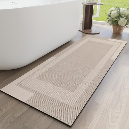 YDKGL Non Slip Bath Mat Long Ultra Thin Bathroom Rugs Runner Fit Under Door - color: A- Beige, size: 17" x 59" (Rectangular)