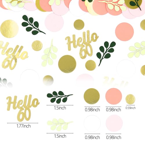 300PC 60TH Birthday Confetti for Table Pink and Sage Green Happy 60TH Birthday Decorations for Woman Dots Hello 60 Confetti Scatters Sixty Party Decor Supplies - style: Pink Hello 60 Confetti
