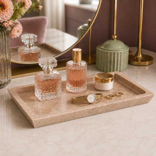 Rectangle Marble Tray for Vanity & Bathroom Counter, 12" Serving Tray - color: Verona