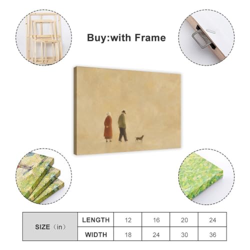 Canvas Wall Art Elderly Couple Walking Dog Minimalist Neutral Home Decor - color: Wrapped Canvas, size: 18"L x 12"W