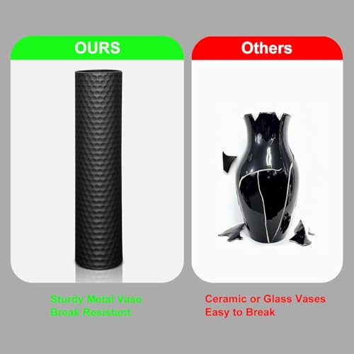 Tall Black Floor Vase 3 Pack, Extra Large Decorative Metal Standing Vases for Living Room Corner Office Home - style: Uncovered
