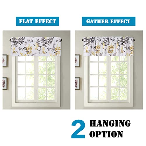 H.VERSAILTEX Valance for Kitchen Windows/Bathroom/Living Room/Bedroom Blackout Window Valance Thermal Insulated Rod Pocket Valance Curtains, 52" W x 18" L, 1 Panel, Floral Pattern in Grey and Yellow - color: Grey/Yellow