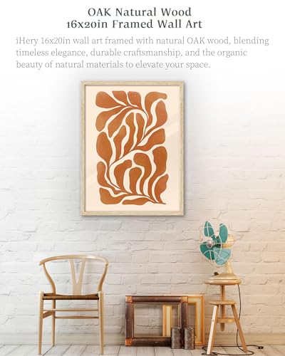 iHery 16x20in Natural OAK Wood Framed Burnt Orange Botanical Wall Art - color: OAK Framed Orange Flower, size: 20"L x 16"W