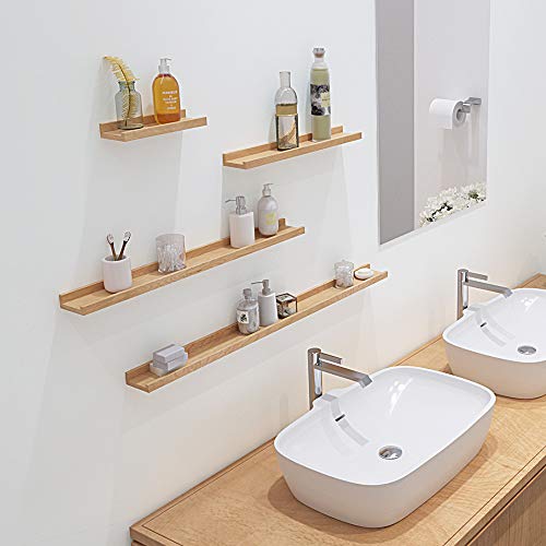 HOMWOO Floating Shelves Walnut Natural Wood Wall Shelves Picture Ledge for Home, Living Room, Bedroom, Bathroom, Office,20 Inches - size: 20 inches