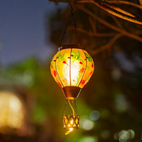 Starsoul Hummingbird Hot Air Balloon Solar Lantern with Candle Holder Glass Outdoor Solar Hot Air Balloon Flickering Flame for Lawn Porch Yard Decorations Gifts for Women Mom Grandma - color: Hummingbird