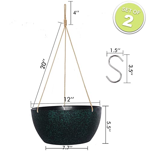 SwinDuck 12 Inch 2 Pack Large Hanging Planters for Indoor Outdoor Plants, Plastic Hanging Basket Pots for House Plants Flowers, Black Speckles - color: Black Speckles, size: 12inch