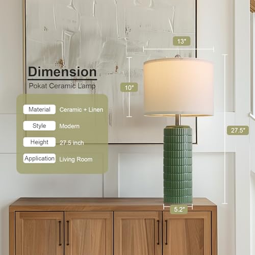 PoKat 27.5" Dark Green Ceramic Table Lamps for Living Room, Farmhouse Table Lamps Set of 2 for Bedroom Night Stands, Modern Bedside Lamps for End Side Table, Vintage Nightstand Decor Lamps Home Office - color: Green