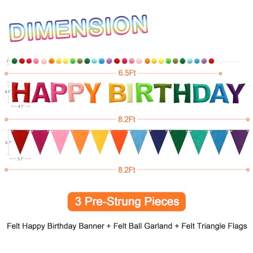 Pre-Strung Felt Happy Birthday Banner Rainbow Garland Set - color: Colorful