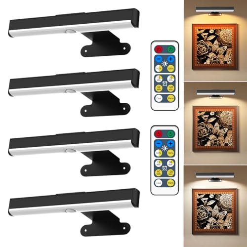 EUIOKUN Wireless Picture Light with Remote,Battery Operated Wall Sconces - size: 4Pack Black