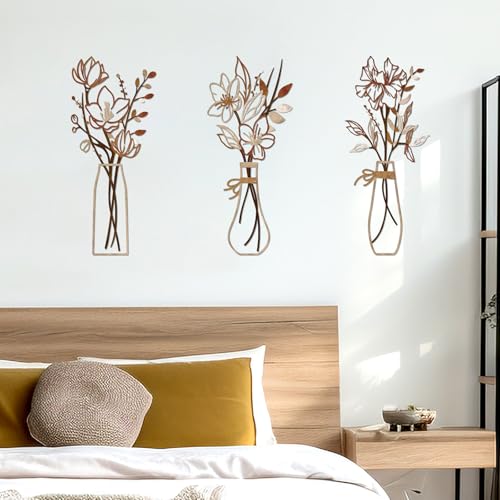 Zzbakress 3 Pieces Metal Flowers Wall Art for Bathroom (Light Brown) - color: Light Brown