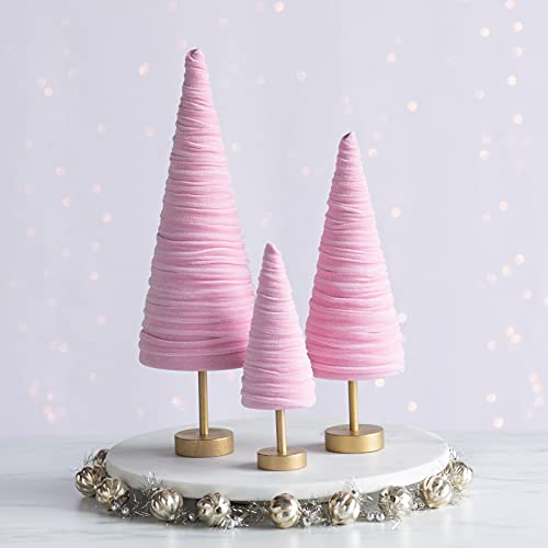 Pink Velvet Trees Pedestal Set of 3, Girl Nursery, Valentine Tree Tabletop, Coquette Room Decor, Cozy Gift for, Pastel Mantel Accent, Teen Room (Pink) - color: Pink