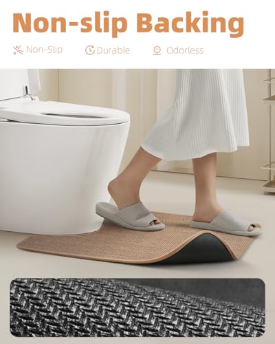 PADOOR Braided Toilet Rugs U Shaped 20''x24'', Non Slip Toilet Mat, Beige - color: Beige, size: 20''x24'' U-Shaped