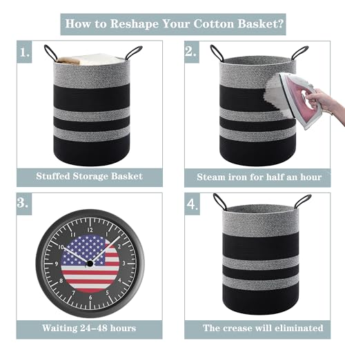 80L Large Black Laundry Hamper Tall Woven Laundry Basket - color: Black