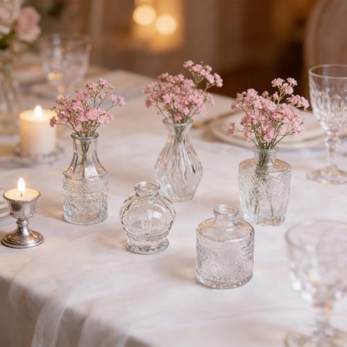 Petal Petite Small Clear Glass Bud Vase Set of 6 for Wedding Centerpieces - color: Clear