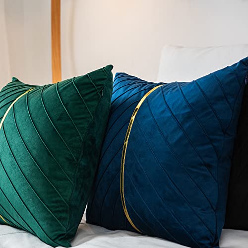 WACOMECO Velvet Throw Pillow Covers, Pack of 2 Soft Gold Decorative Cushion Covers for Couch Sofa Living Room Home Decoration, Navy Blue, 18x18 inch - color: Navy Blue, size: 18" x 18" (Pack of 2)