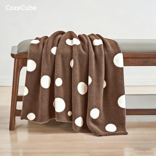 CozeCube Reversible Knitted Throw Blanket, Brown White Polka Dot, 50"x60" - color: D-brown and White, size: 50"x60"