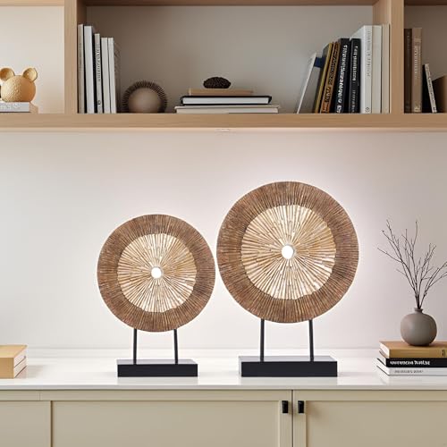 XMGZQ Wood Color Minimalist Round Statue Above Cabinet Decor Kitchen,Modern Decorative Sculpture Home Decorations for Living Room Coffee Table,Shelf Decor Items,Center Pieces Decoration - size: Small