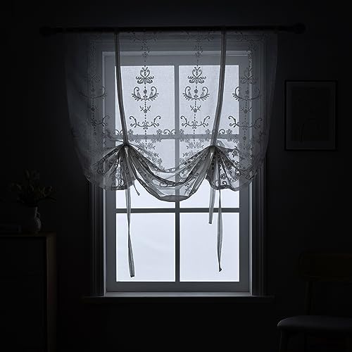 Sheer Floral Tie Up Curtains for Small Window White 46 x 63 Inch - size: 46"W x 63"L (Pack of 1)