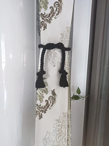6 Pack Curtain Ties Rope, Outdoor Curtain Tiebacks for Patio Gazebo Pergola Cabana, Natural Cotton Curtain Holders, Village Rural Rustic Farmhouse Curtain Holdbacks for Drapery, Black - color: Black Rope 6 Pack