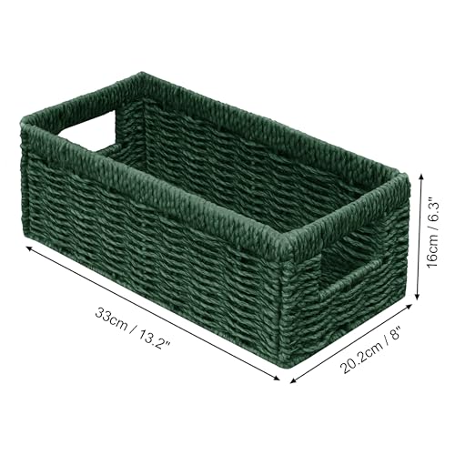 Vagusicc Wicker Storage Basket, Set of 2 Hand Woven Wicker Baskets for Organizing with Handles, Decorative Small Storage Bins for Countertop Toilet Paper Basket for Toilet Tank Top Shelves, Green - color: Green, size: Medium
