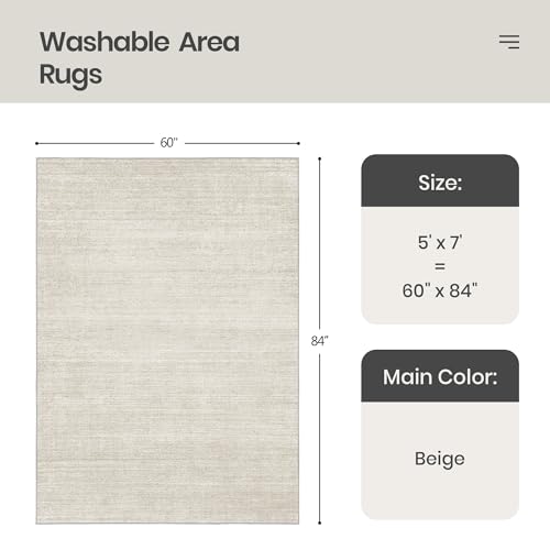 Valenrug Washable Rugs 5x7, Non Slip Large Area Rugs for Living Room, Beige - color: 01-beige, size: 5' x 7' (Rectangular)