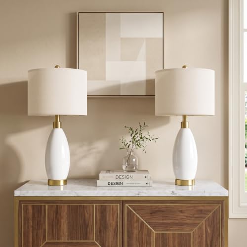 USumkky 24'' Ceramic Table Lamps Set of 2 for Bedroom Living Room White - color: 24" White-2 Pack