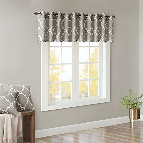 Madison Park Light Filtering Fretwork Print Valance, 50x18 Grey/White - color: Grey/White, size: 18"W x 50"L (Pack of 1)