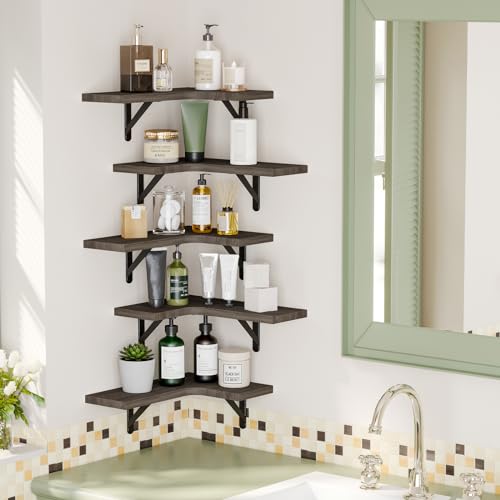 Fixwal Conner Shelves Wall Mounted for Decor, Weathered Grey Set of 5 - color: 7-weathered Gray