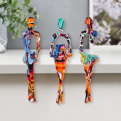3Pcs Graffiti Abstract Women Thinker Sculptures,Resin Figurine Decor - color: Graffiti B