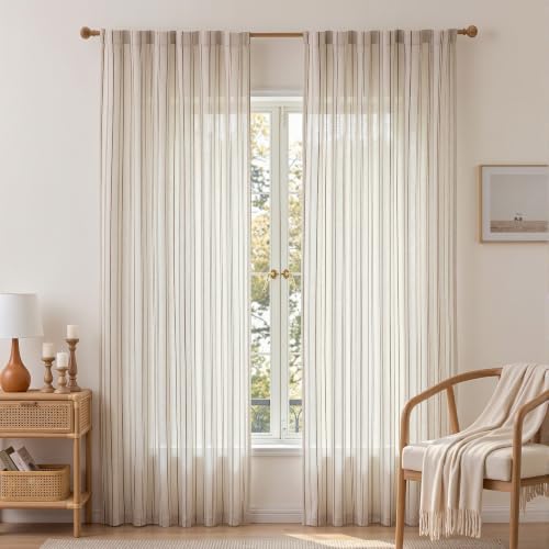 MYSKY HOME Light Brown Striped Linen Curtains for Bedroom 72 Inch 2 Pieces - color: Light Brown, size: 50"W x 72"L (Pack of 2)