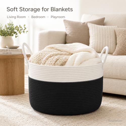 Large Gift Basket Empty for Toys, Blanket, Laundry, Black White - color: Black White, size: Large