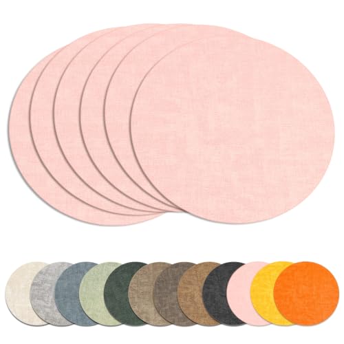 13" Round Placemats Set of 6, Reversible Faux Leather Wipeable Table Mats - color: Light Pink