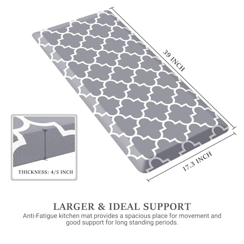WISELIFE Kitchen Runner Rugs Anti-Fatigue mats, 17.3" x 39", 4/5 Inch, Grey - color: Stylish Grey, size: 39"L x 17.3"W x 0.8"Th