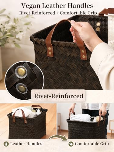 Wicker Storage Baskets, 4 Pack Woven Baskets for Shelves, Dark Gold - color: Rectangle Dark Gold
